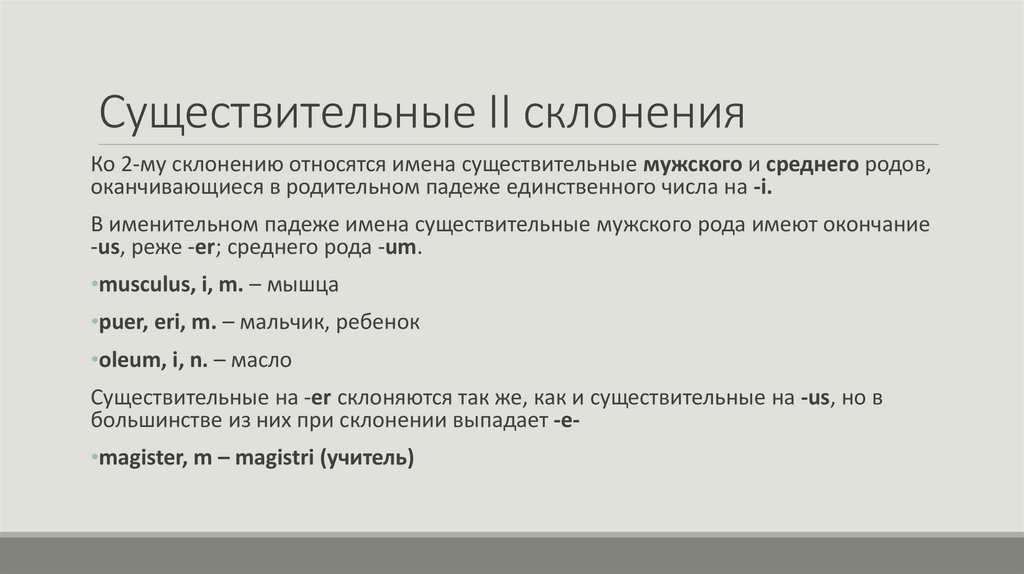 Существительные II склонения