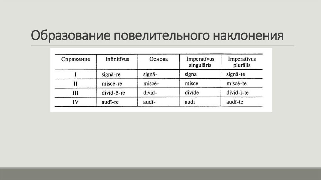 Образование повелительного наклонения