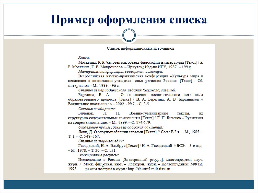 Пример оформления списка