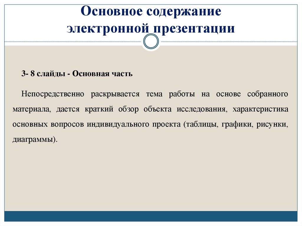Основное содержание электронной презентации