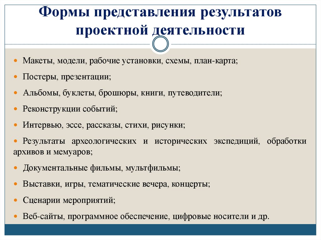 Формы представления результатов проектной деятельности