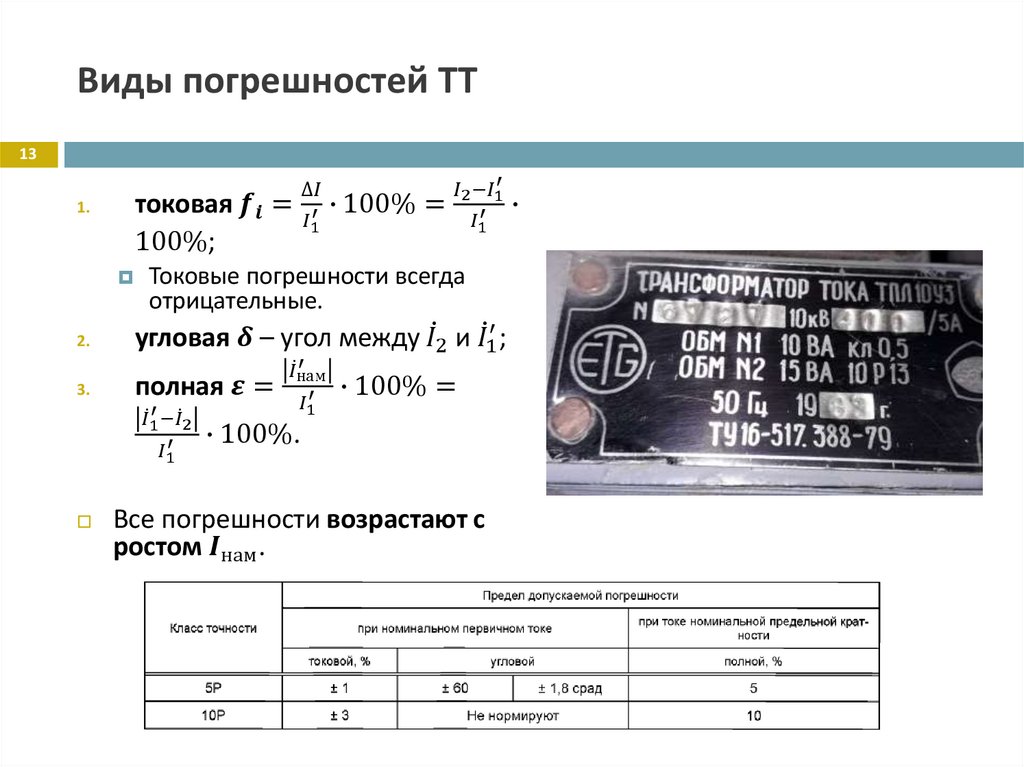 Виды погрешностей ТТ