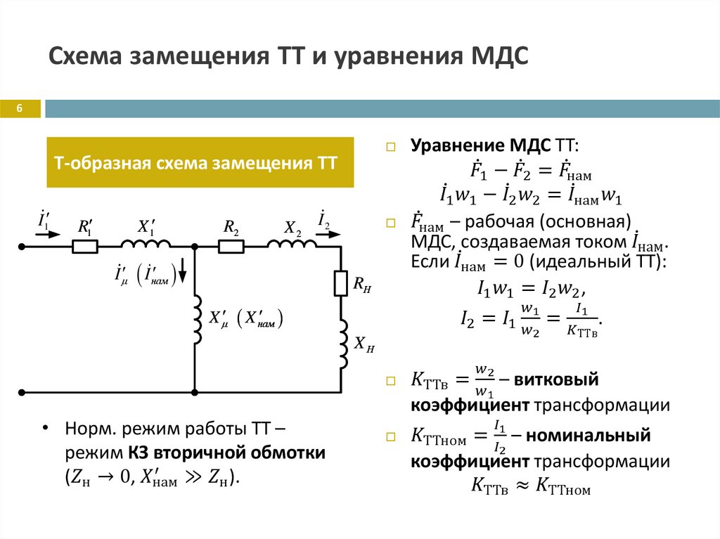 Схема замещения ТТ и уравнения МДС