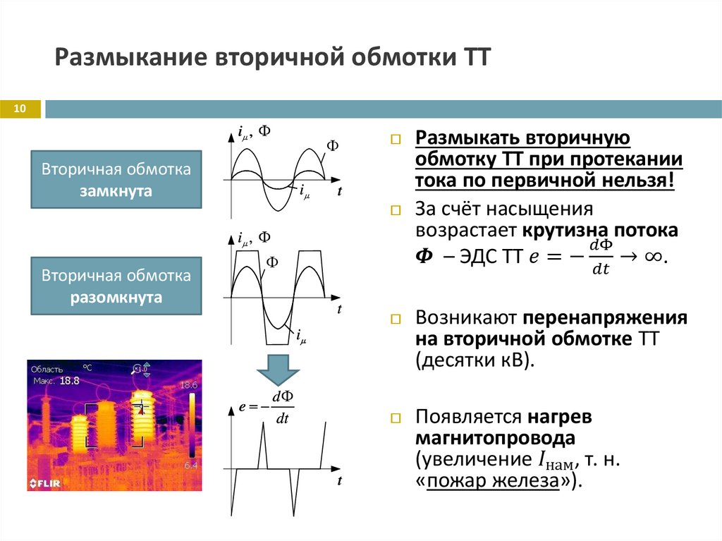 Размыкание вторичной обмотки ТТ