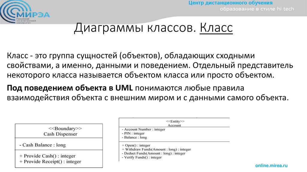 Диаграммы классов. Класс