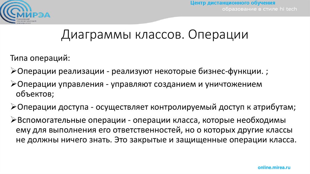 Диаграммы классов. Операции