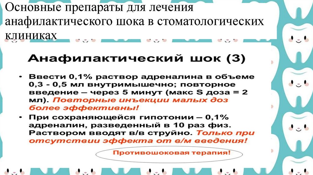 Основные препараты для лечения анафилактического шока в стоматологических клиниках