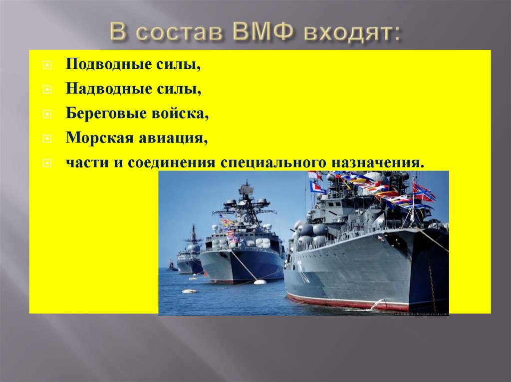 В состав ВМФ входят: