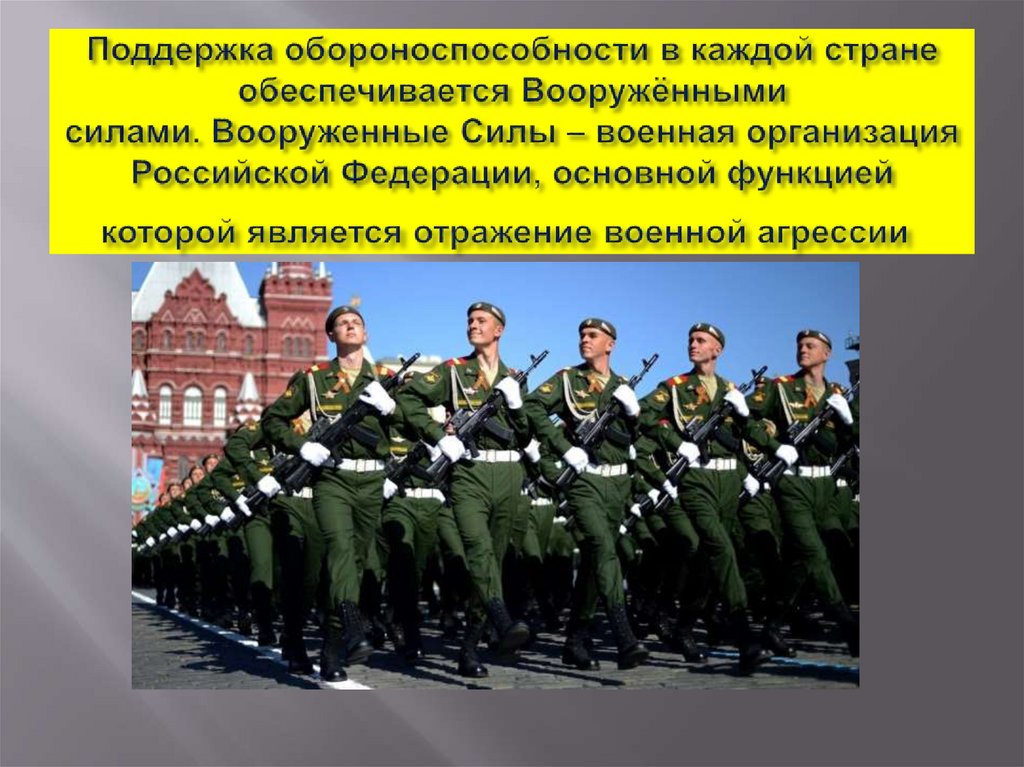 Поддержка обороноспособности в каждой стране обеспечивается Вооружёнными силами. Вооруженные Силы – военная организация
