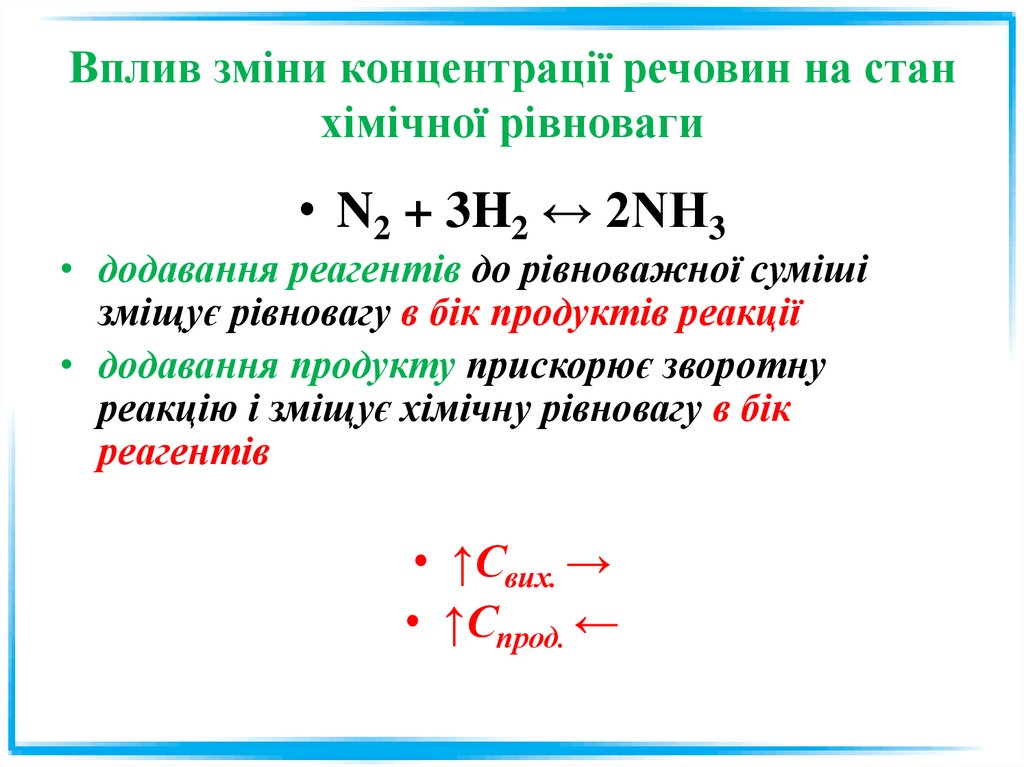 Вплив зміни концентрації речовин на стан хімічної рівноваги