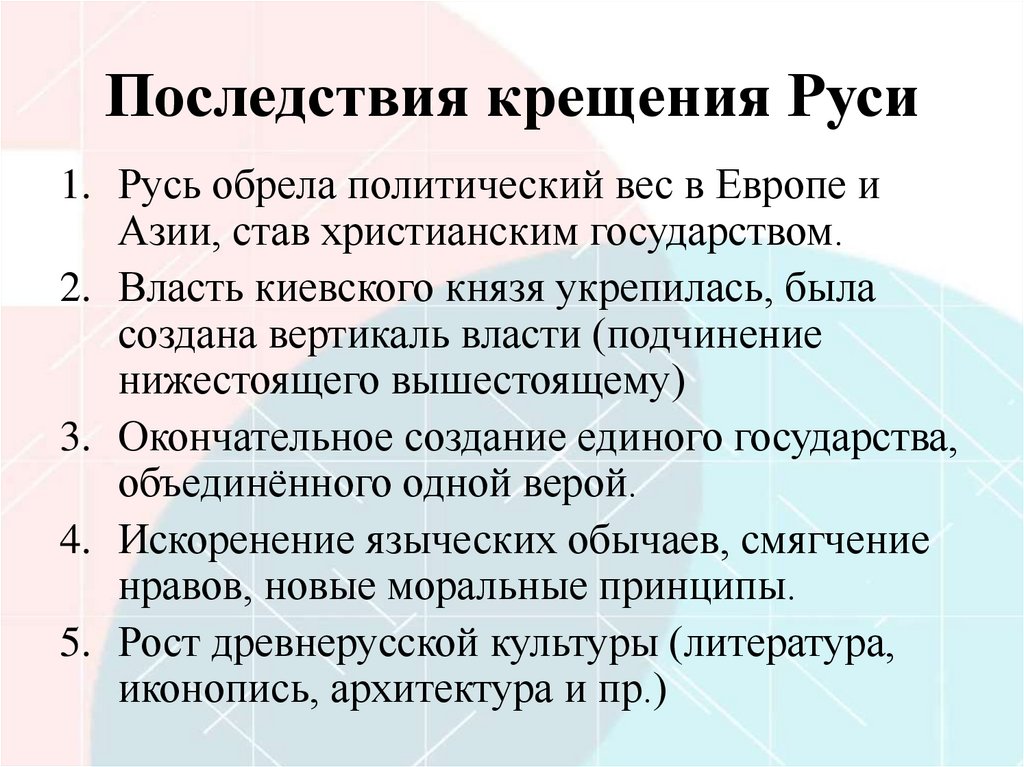 Последствия крещения Руси
