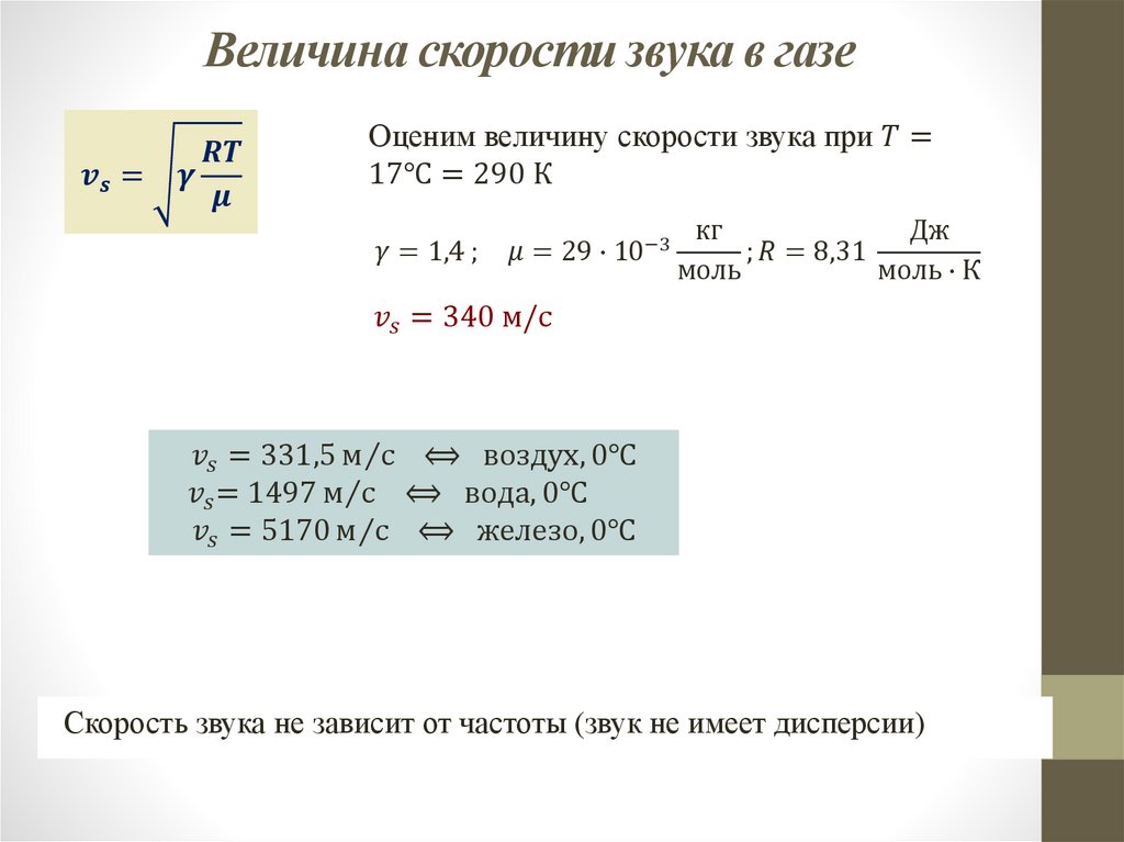 Величина скорости звука в газе