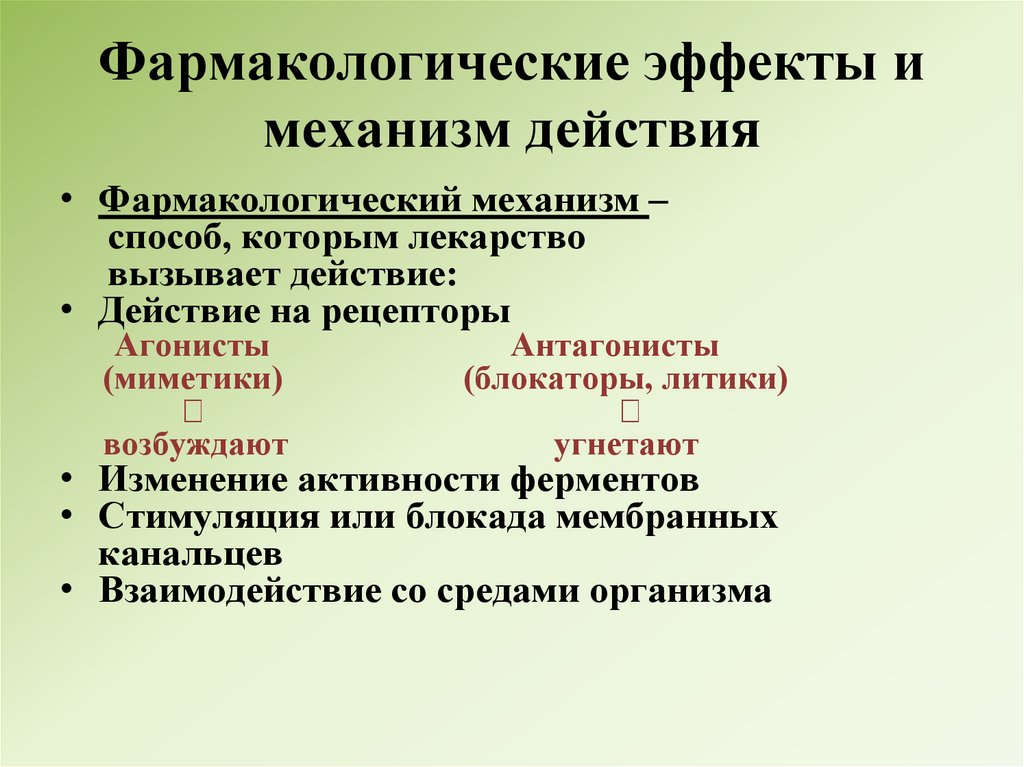 Фармакологические эффекты и механизм действия