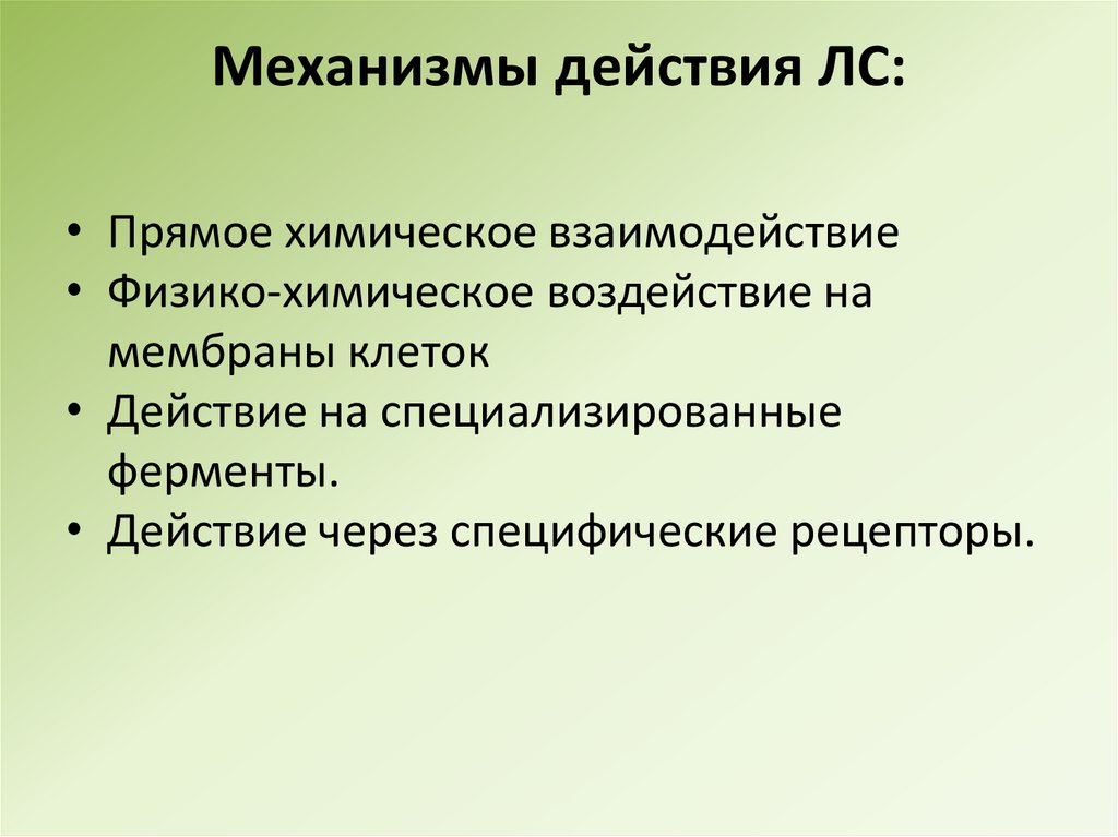 Механизмы действия ЛС: