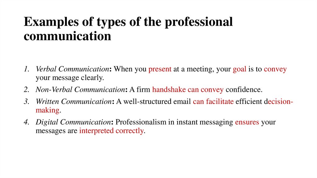 Examples of types of the professional communication