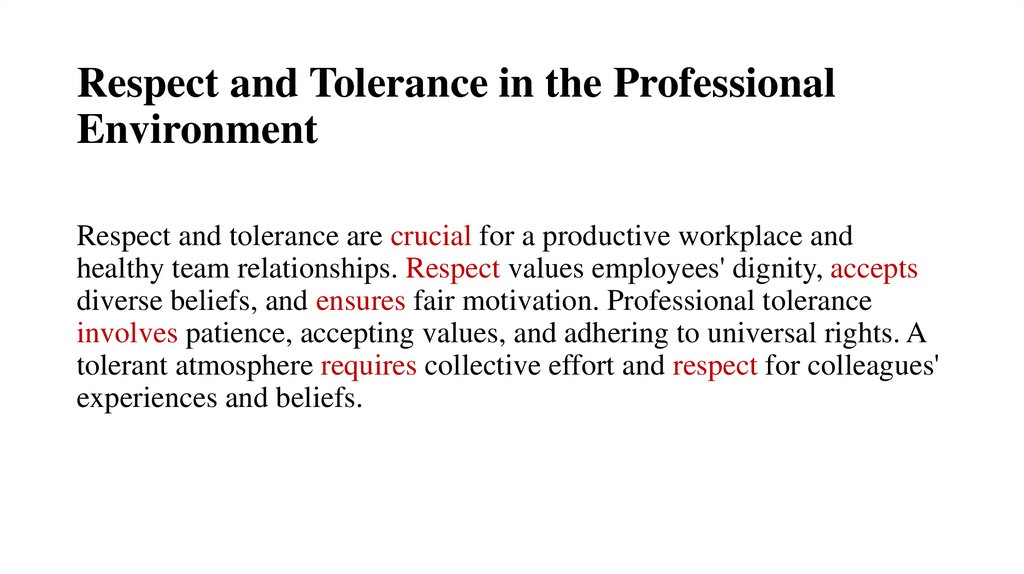 Respect and Tolerance in the Professional Environment
