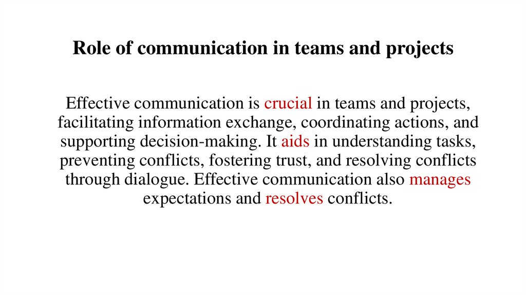 Role of communication in teams and projects