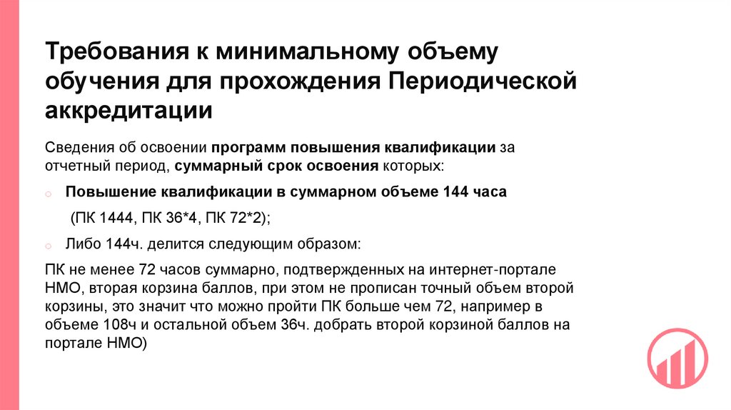 Требования к минимальному объему обучения для прохождения Периодической аккредитации