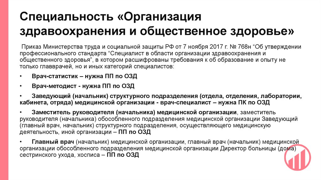 Специальность «Организация здравоохранения и общественное здоровье»