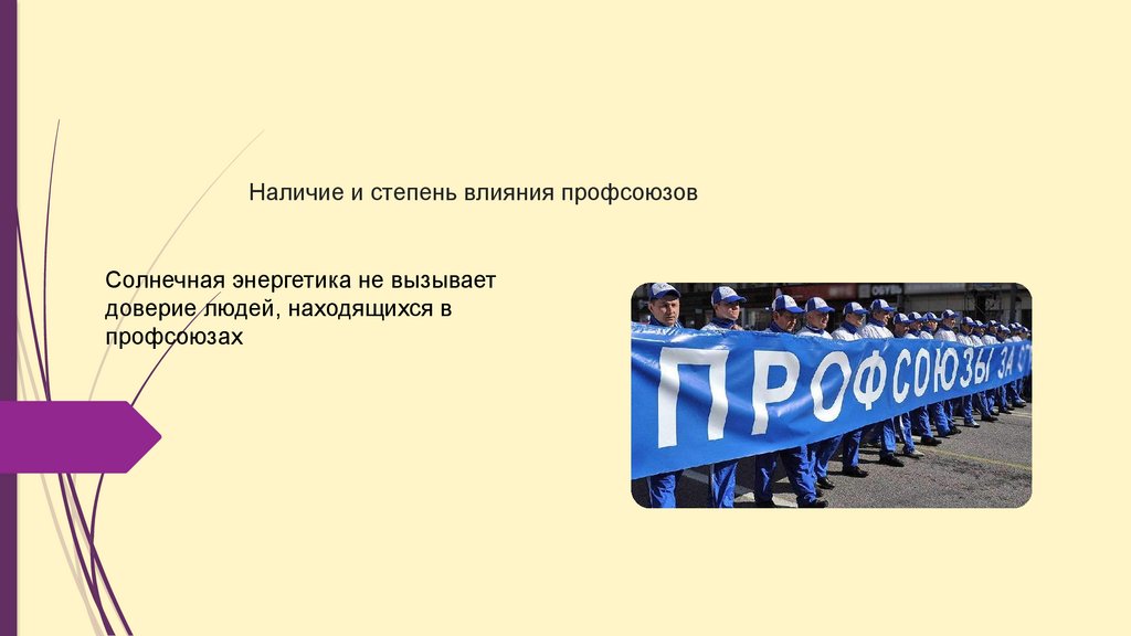 Наличие и степень влияния профсоюзов