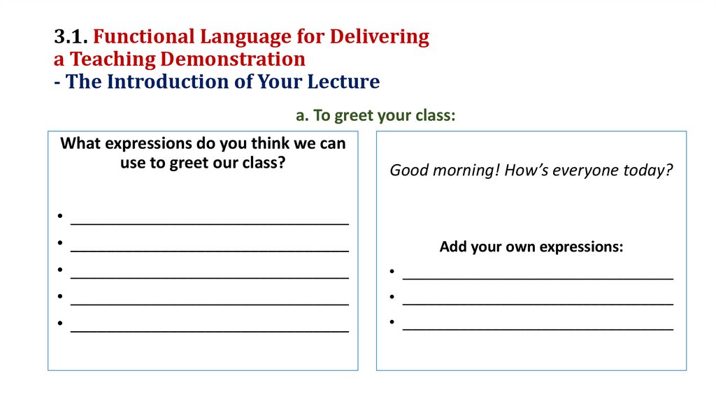 3.1. Functional Language for Delivering a Teaching Demonstration - The Introduction of Your Lecture
