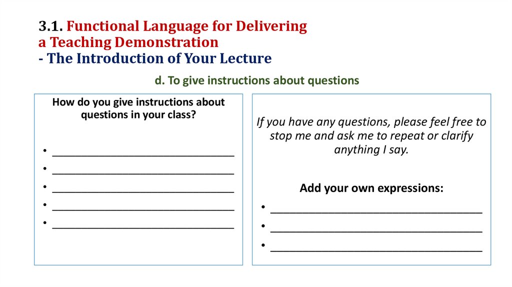 3.1. Functional Language for Delivering a Teaching Demonstration - The Introduction of Your Lecture