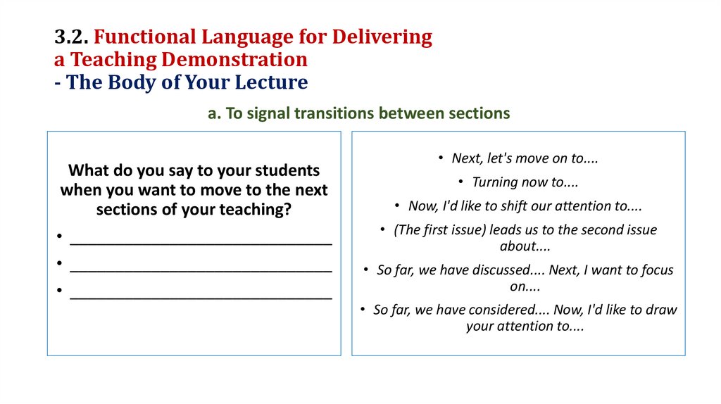 3.2. Functional Language for Delivering a Teaching Demonstration - The Body of Your Lecture