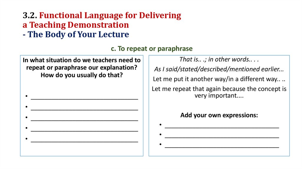 3.2. Functional Language for Delivering a Teaching Demonstration - The Body of Your Lecture