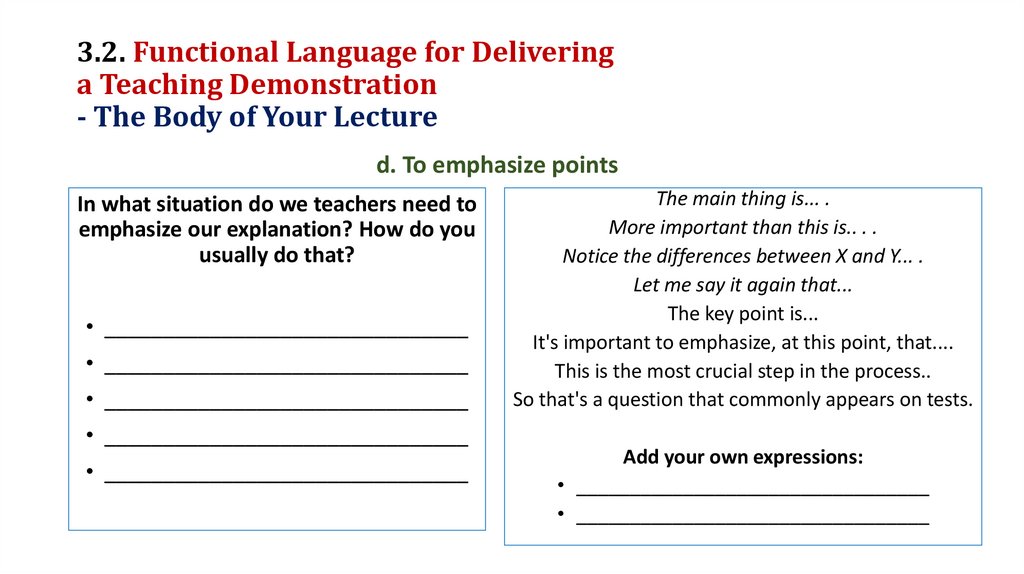 3.2. Functional Language for Delivering a Teaching Demonstration - The Body of Your Lecture