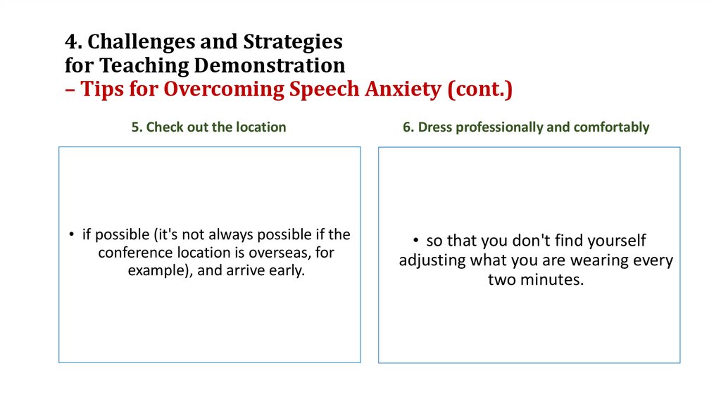 4. Challenges and Strategies for Teaching Demonstration – Tips for Overcoming Speech Anxiety (cont.)