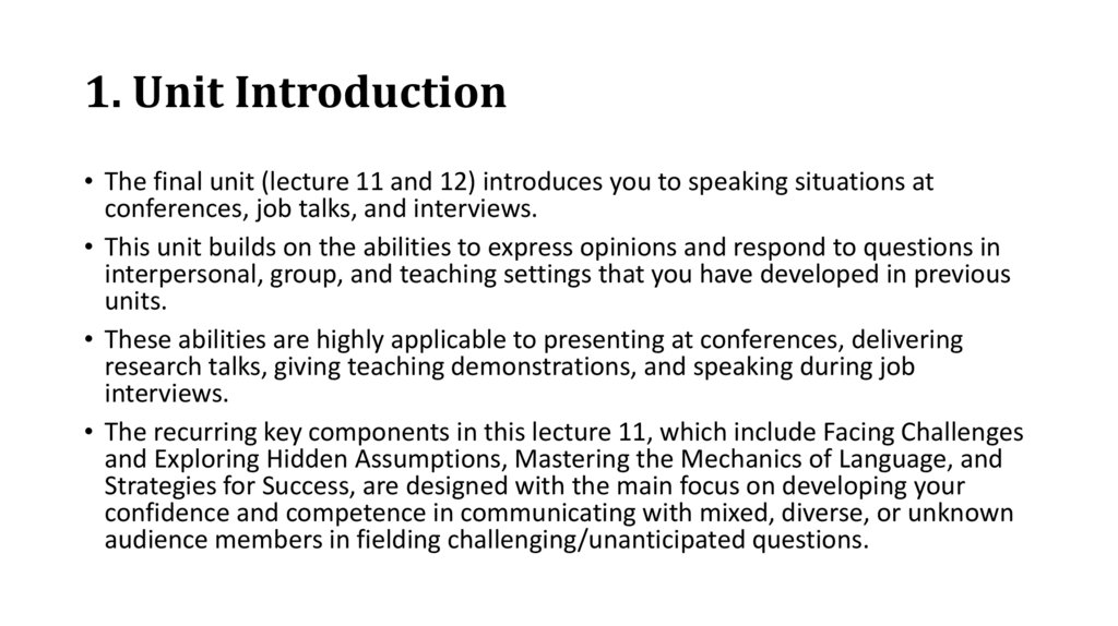 1. Unit Introduction