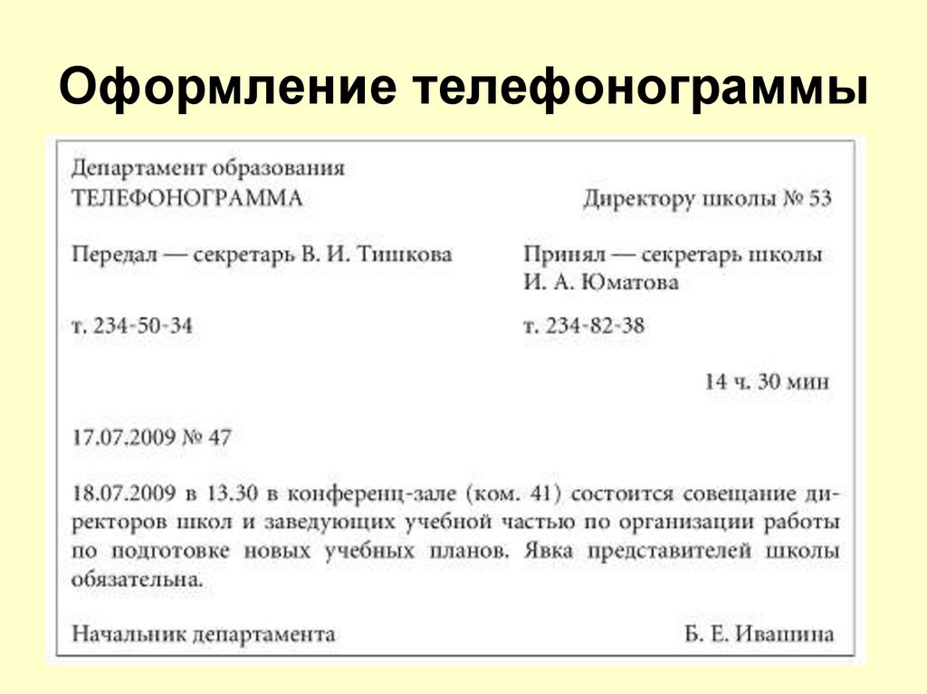 Оформление телефонограммы