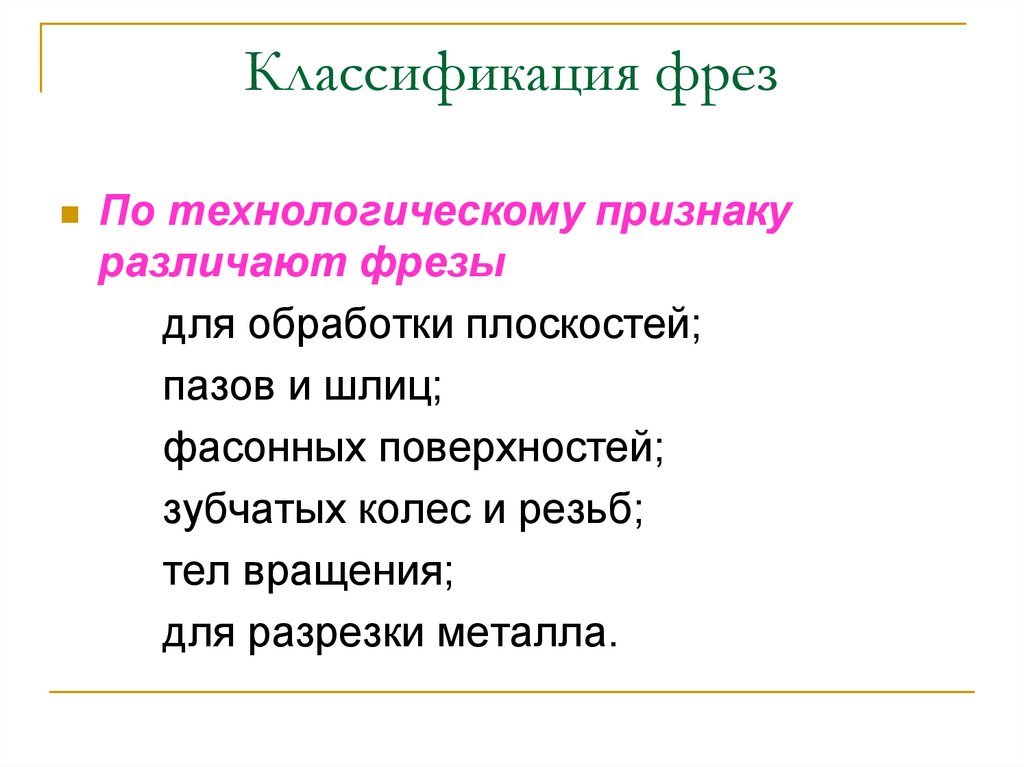 Классификация фрез