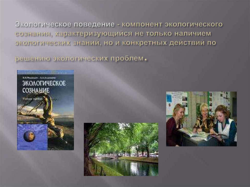 Экологическое поведение - компонент экологического сознания, характеризующийся не только наличием экологических знаний, но и