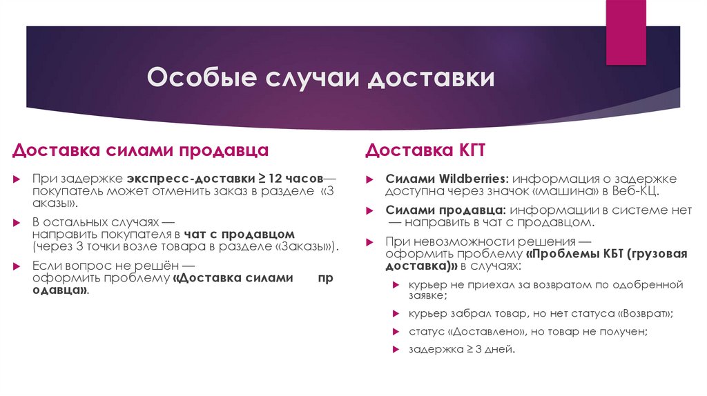 Особые случаи доставки