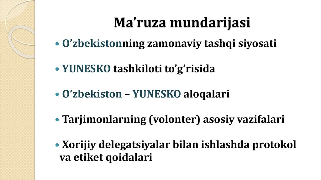 Ma’ruza mundarijasi