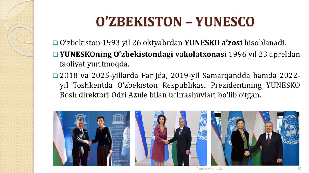 O’ZBEKISTON – YUNESCO