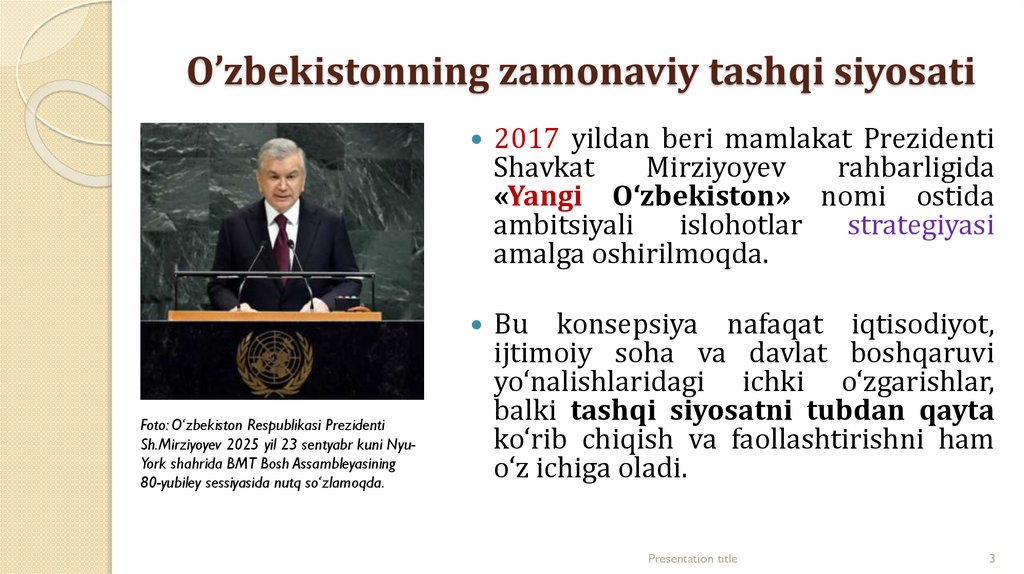O’zbekistonning zamonaviy tashqi siyosati