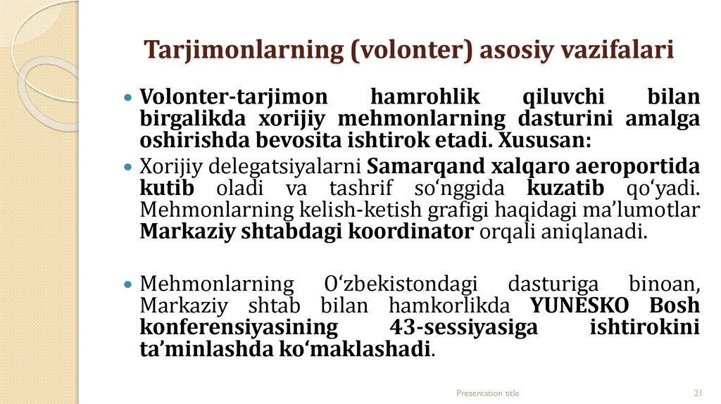 Tarjimonlarning (volonter) asosiy vazifalari