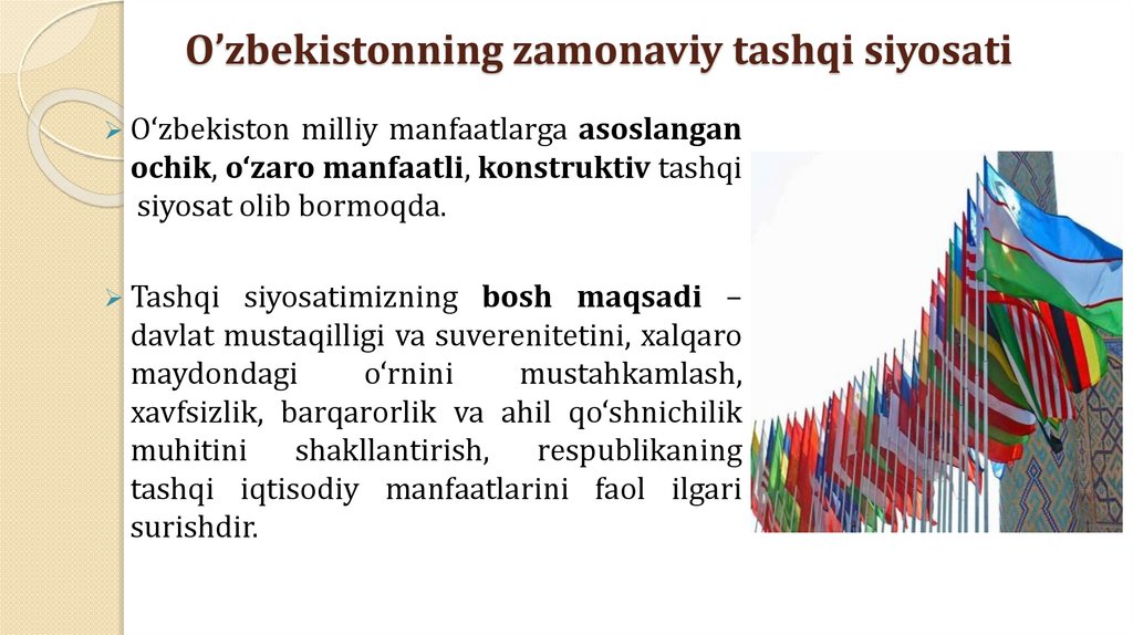 O’zbekistonning zamonaviy tashqi siyosati