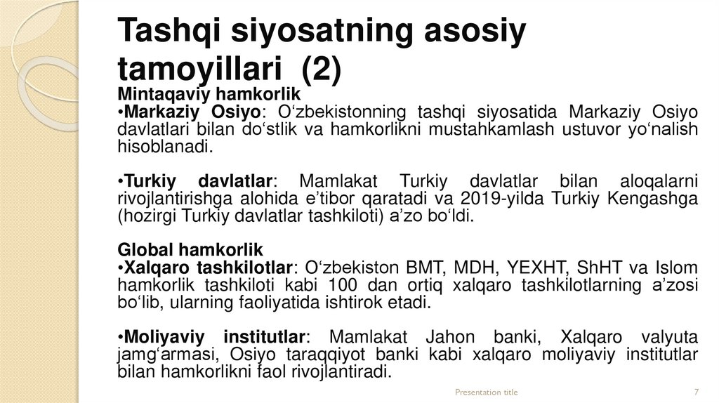 Tashqi siyosatning asosiy tamoyillari (2)