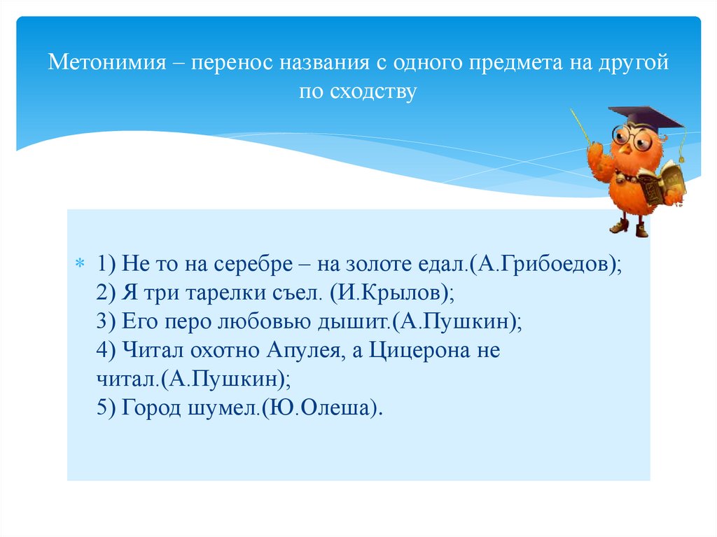 Метонимия – перенос названия с одного предмета на другой по сходству