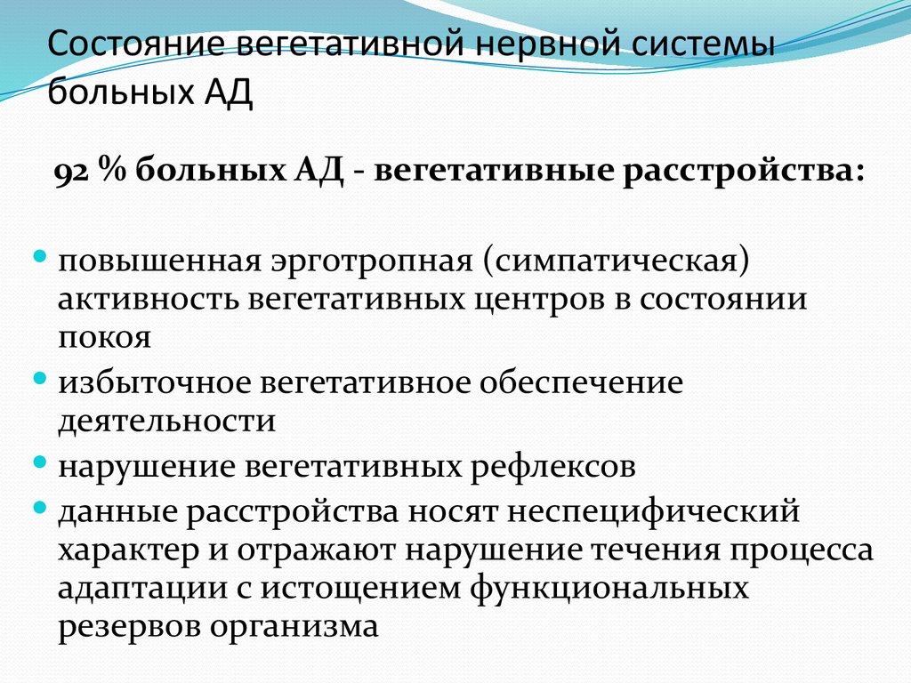 Состояние вегетативной нервной системы больных АД