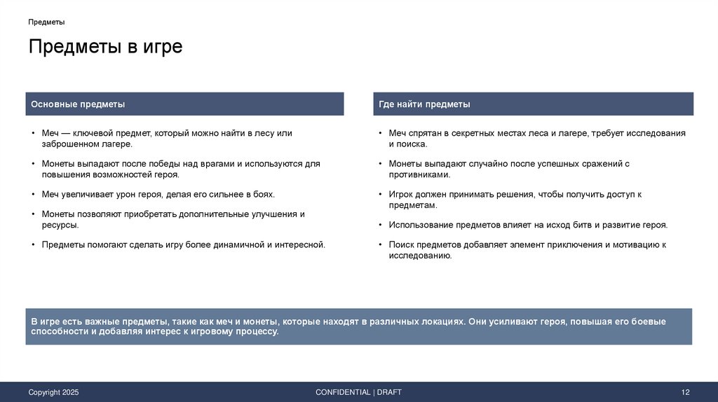 Предметы в игре