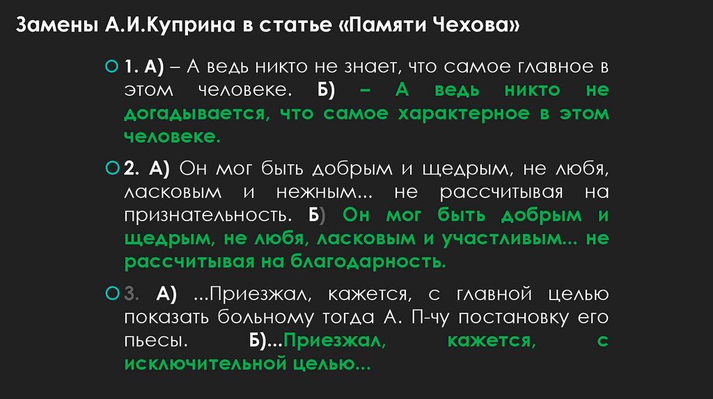 Замены А.И.Куприна в статье «Памяти Чехова»