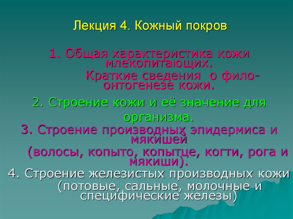 Лекция 4. Кожный покров