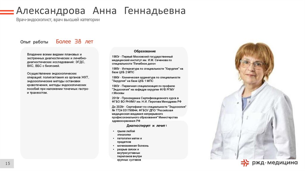Александрова Анна Геннадьевна Врач-эндоскопист, врач высшей категории