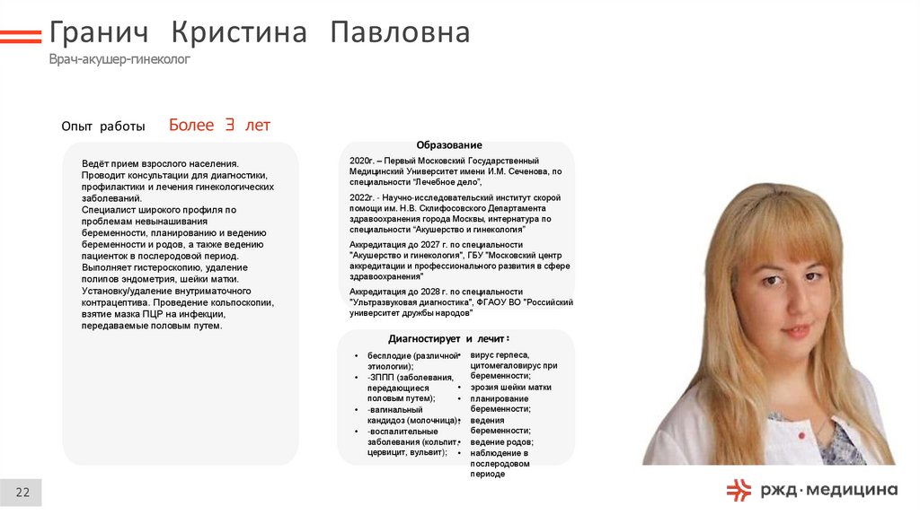 Гранич Кристина Павловна Врач-акушер-гинеколог