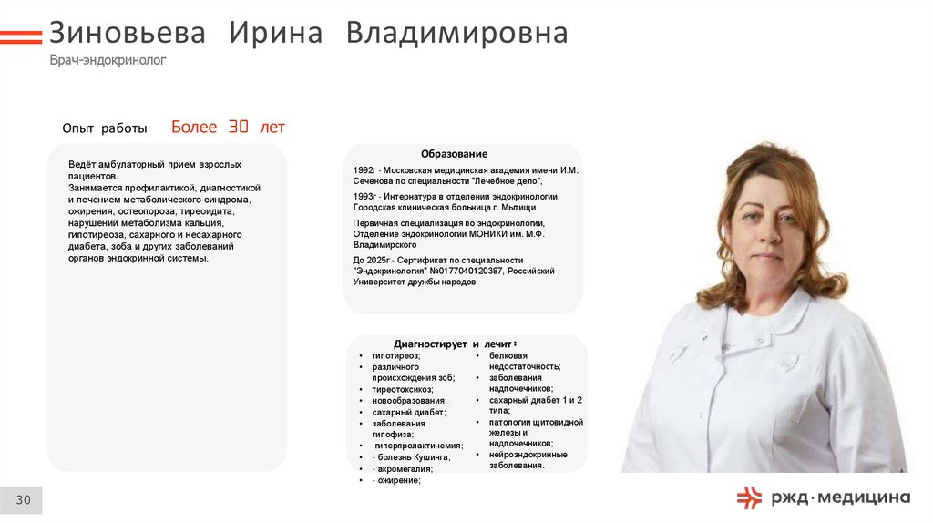Зиновьева Ирина Владимировна Врач-эндокринолог
