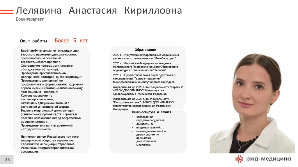 Лелявина Анастасия Кирилловна Врач-терапевт